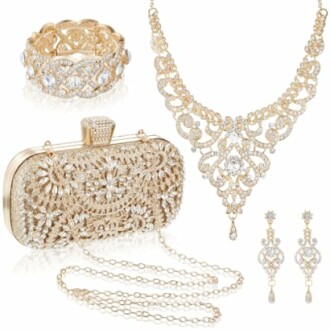 Quelay 4 Pcs Purse Rhinestone Jewelry Set Review: Bling Crystal Accessories for a Glamorous Evening Look